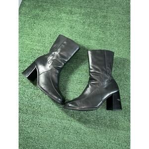 Harley Davidson Size 10 Black Leather Flame Boots Heels Double Zipper